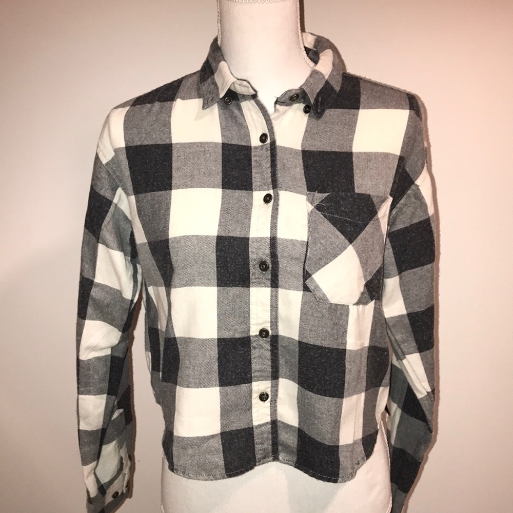 Charcoal & White Checkered Plaid Button Shirt